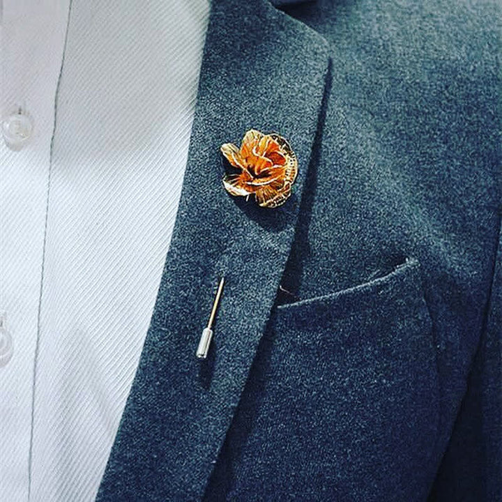 Broche en métal en forme de rose pour homme