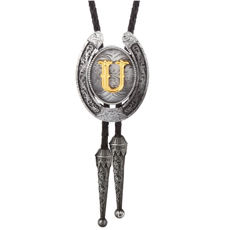 Cravate Bolo moderne avec initiales de A à Z en forme de fer à cheval de style occidental - Argent - U - image 51