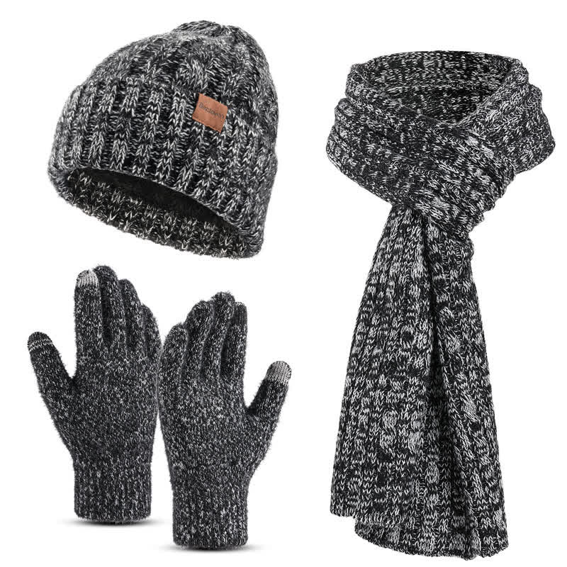 Ensemble de 3 gants unisexes élégants avec chapeau, écharpe longue et écran tactile