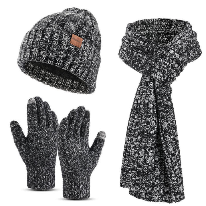 Ensemble de 3 gants unisexes élégants avec chapeau, écharpe longue et écran tactile