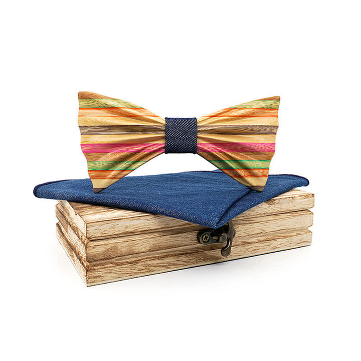Lot de 2 nœuds papillon en bois froissés arc-en-ciel pour homme