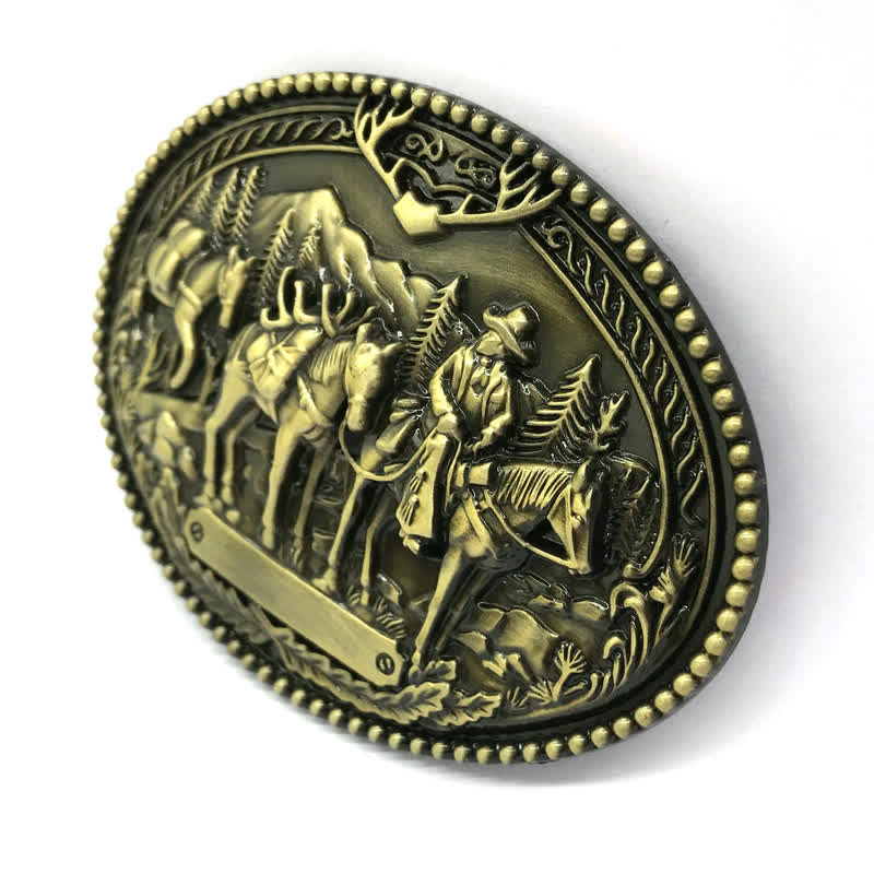 Ceinture en cuir à boucle pour homme avec motif de cheval de cow-boy