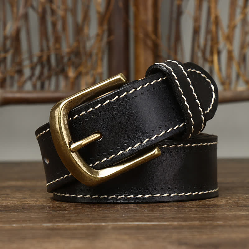 Ceinture en cuir de vachette cousue de luxe pour homme