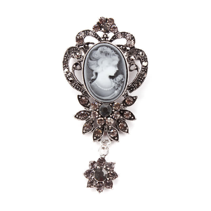 Broche camée antique pour femme avec fleur