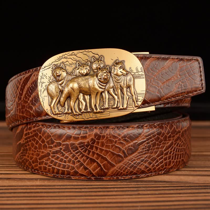 Ceinture en cuir à motif crocodile pour homme, motif Pack Of Wolves