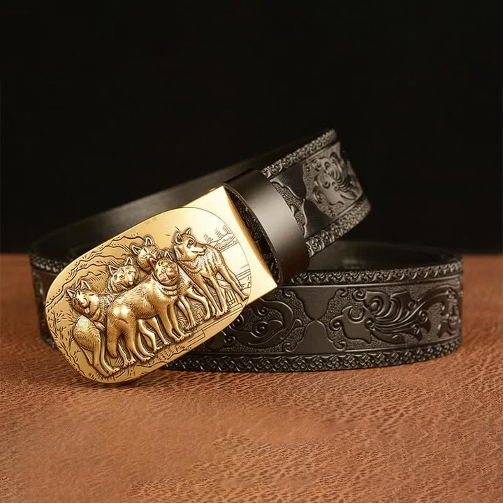 Ceinture en cuir pour homme avec motif rétro de loups