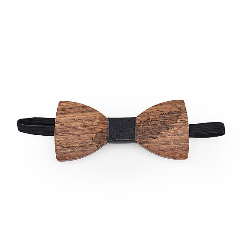 Lot de 2 noeuds papillon en bois gravés en plumes pour homme