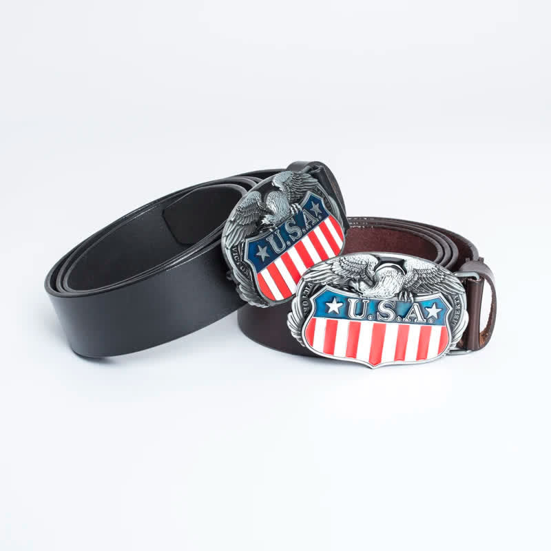 Ceinture en cuir pour homme avec drapeau américain et aigle volant