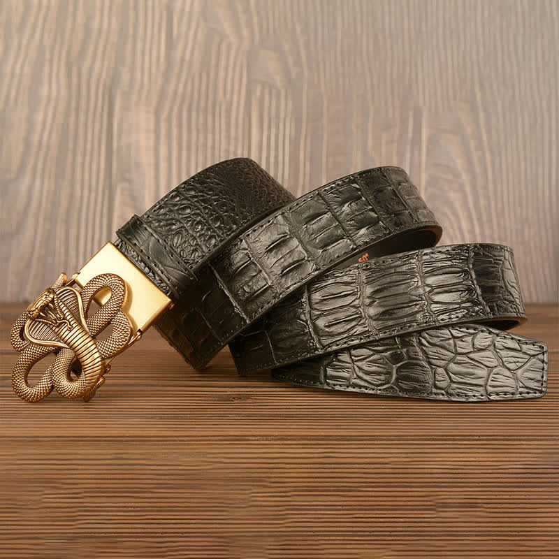 Ceinture en cuir à motif alligator cobra bouclé pour homme