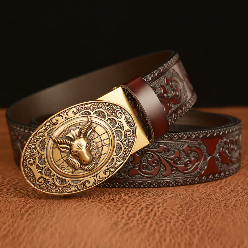 Ceinture en cuir à boucle classique pour homme avec tête de mouton