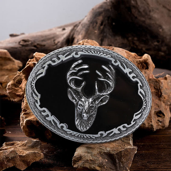 Ceinture en cuir à boucle tête de cerf noire pour homme