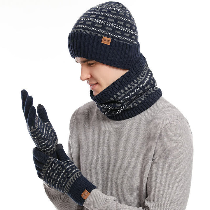 Ensemble de 3 gants, écharpe, bonnet en tricot double épaisseur ample