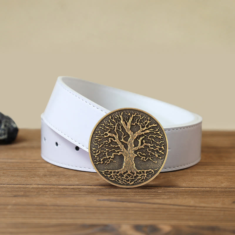 Ceinture en cuir à boucle ronde pour homme avec motif arbre de vie