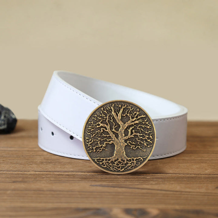 Ceinture en cuir à boucle ronde pour homme avec motif arbre de vie