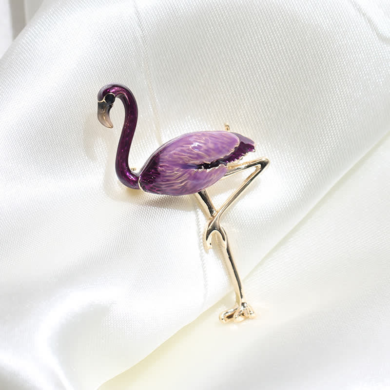 Broche flamant exotique en émail pour femme