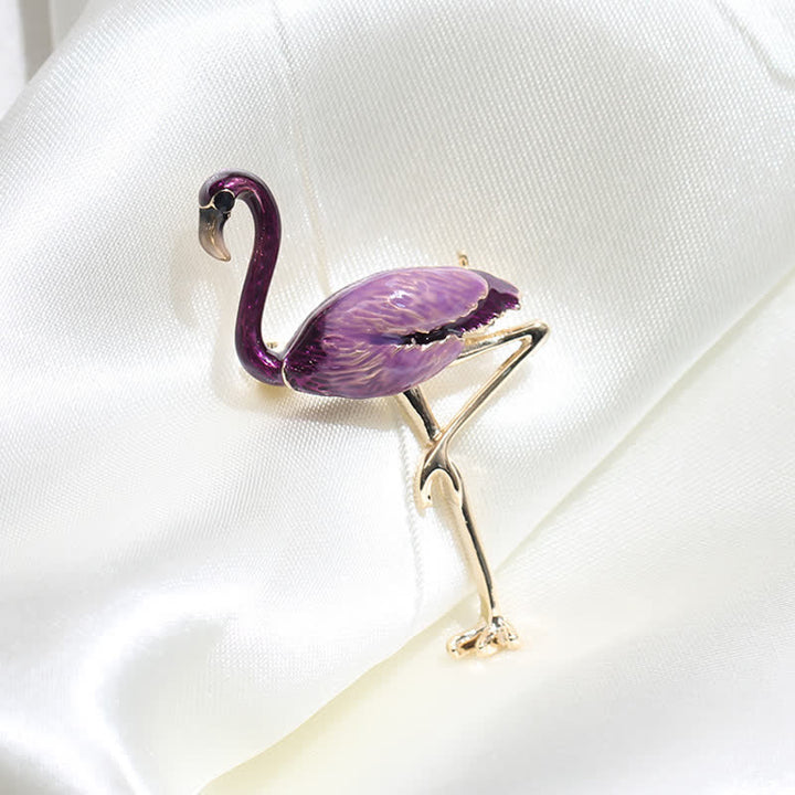 Broche flamant exotique en émail pour femme