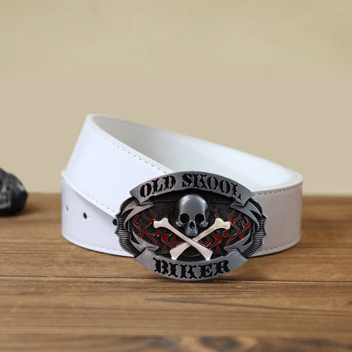 Ceinture en cuir à boucle croisée pour homme avec tête de mort et os