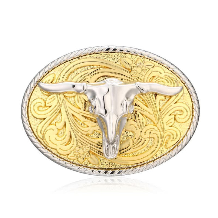 Ceinture en cuir à boucle tête de taureau dorée brillante pour homme