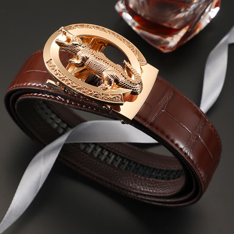 Ceinture en cuir imprimé crocodile à boucle automatique pour homme