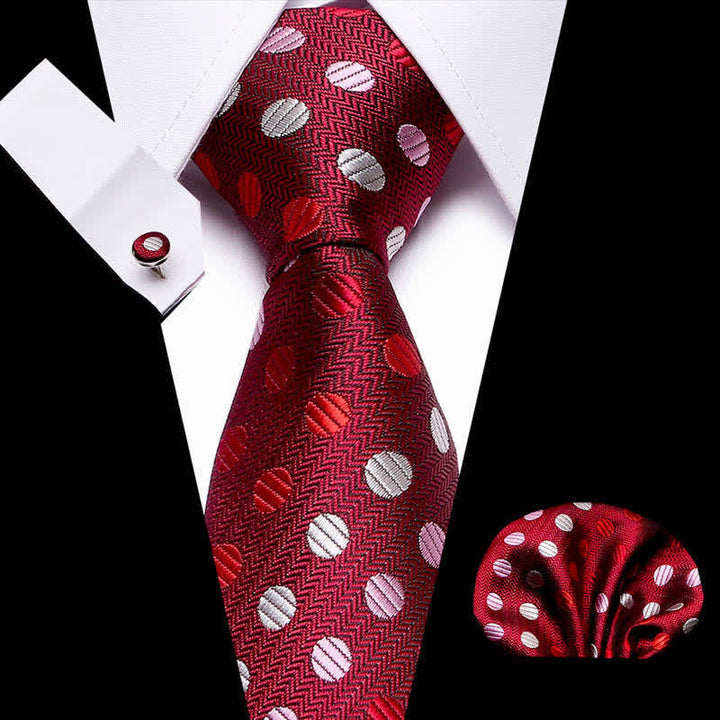 Ensemble de 3 cravates à pois rouges et blancs pour hommes 