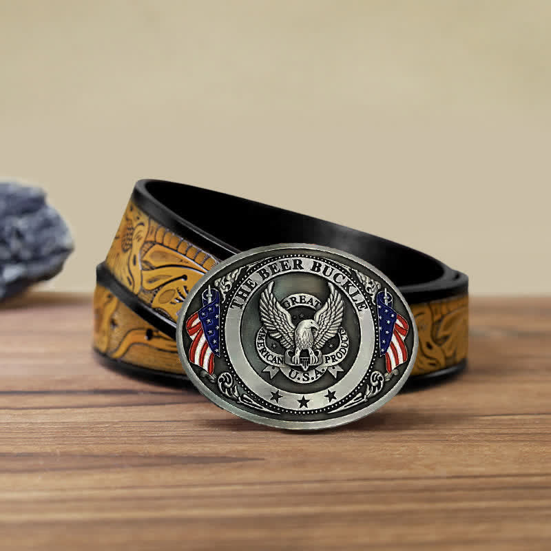 Ceinture en cuir avec boucle créative pour porte-bière et drapeau américain pour homme