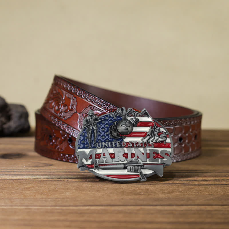 Ceinture en cuir à boucle militaire pour homme des Marines américains