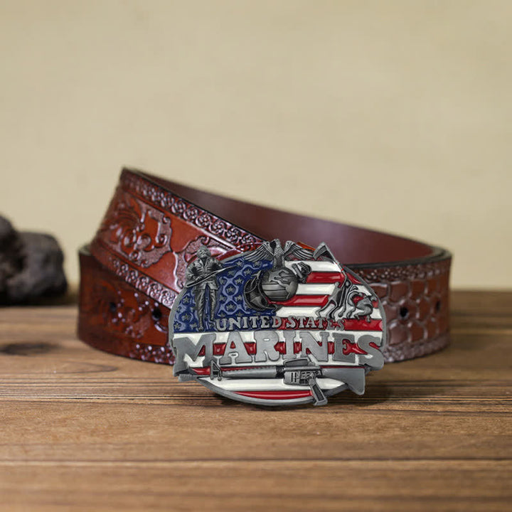 Ceinture en cuir à boucle militaire pour homme des Marines américains