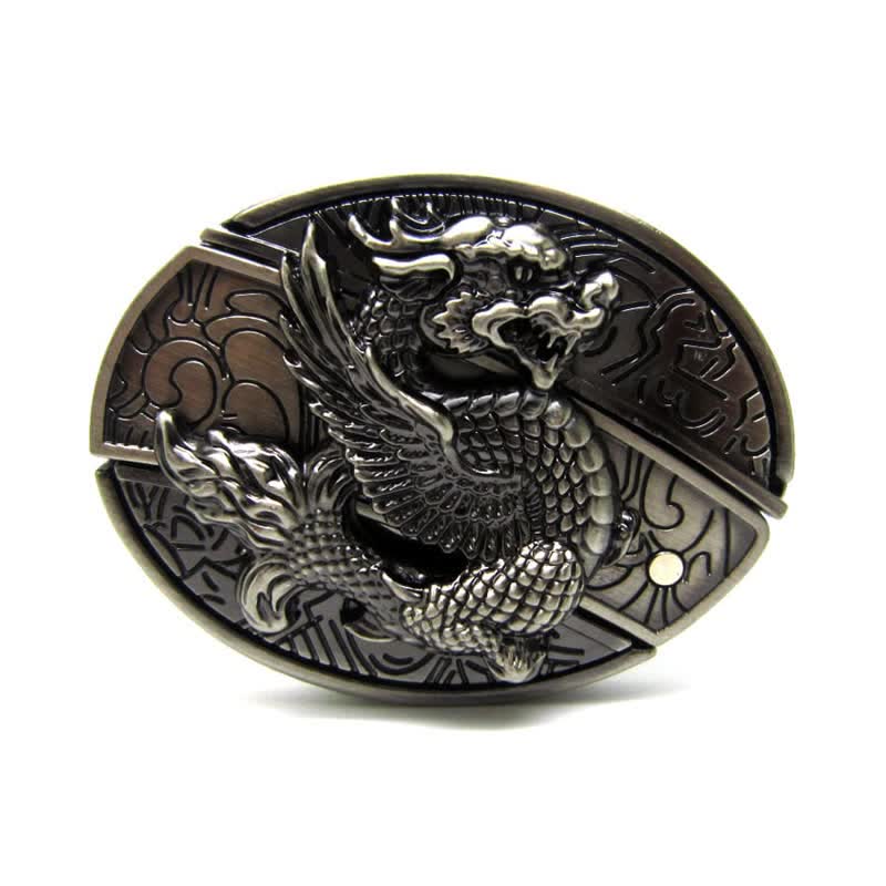 Ceinture en cuir pour homme avec dragon volant et couteau pliant