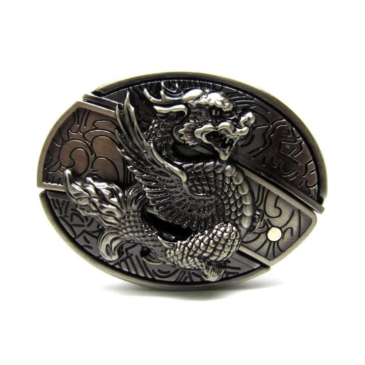 Ceinture en cuir pour homme avec dragon volant et couteau pliant