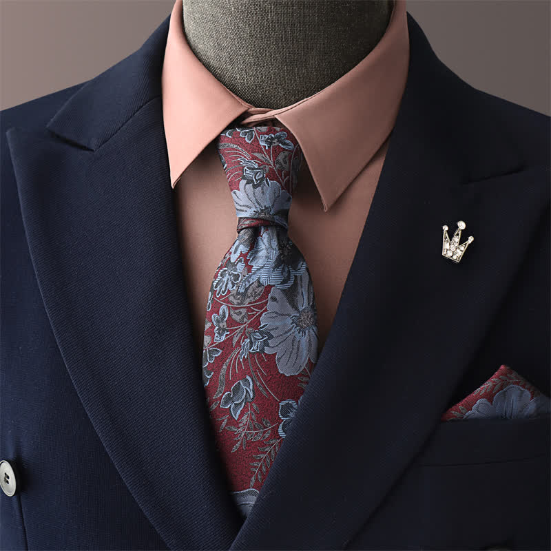 Cravate élégante à fleurs bleuet pour homme - BleuetBleu - Cravate + Pochette - image 0
