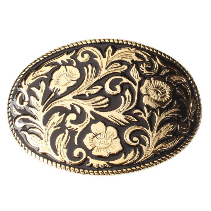 Ceinture en cuir à boucle ovale classique à motif floral pour homme