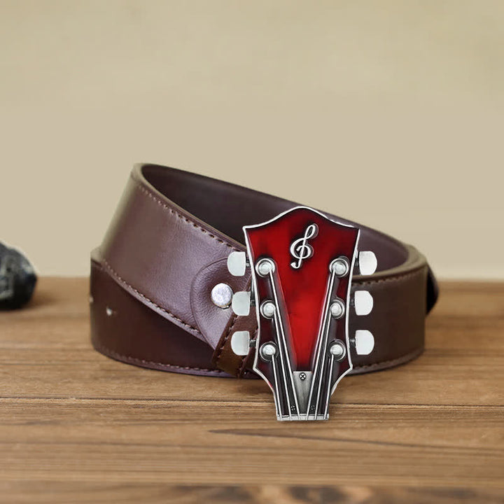 Ceinture en cuir avec boucle de tête de guitare musicale DIY pour homme