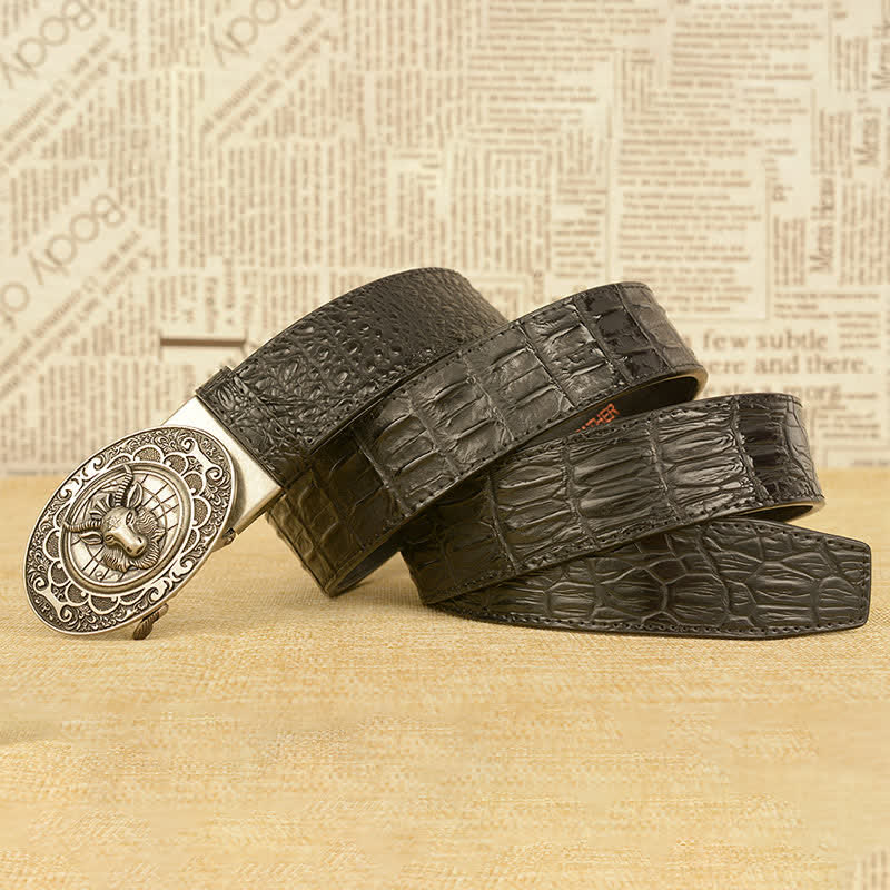 Ceinture en cuir pour homme à motif alligator et chèvre sauvage