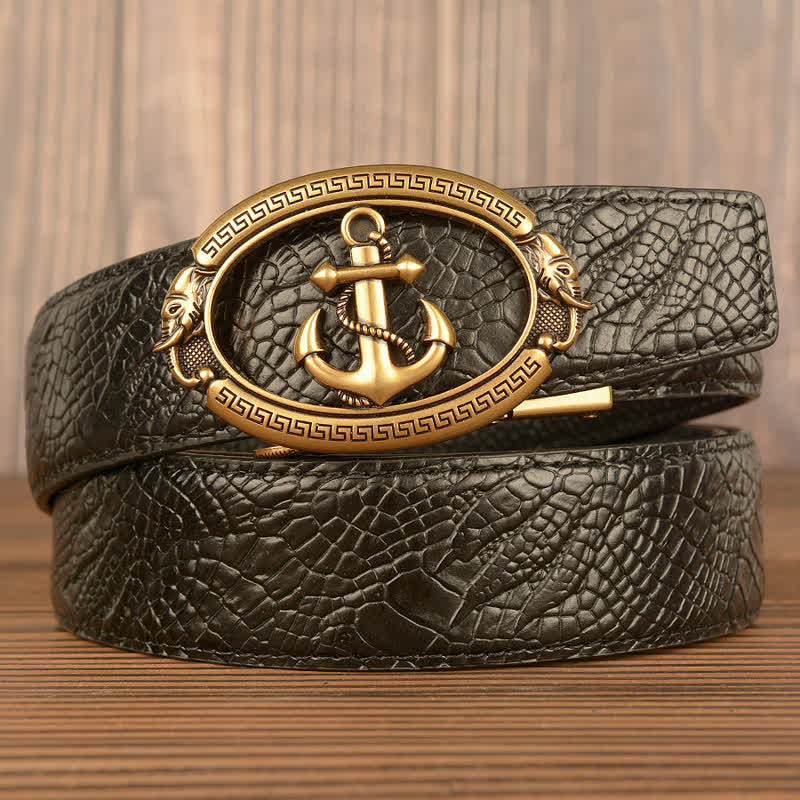 Ceinture en cuir gaufré crocodile pour homme, motif ancre nautique
