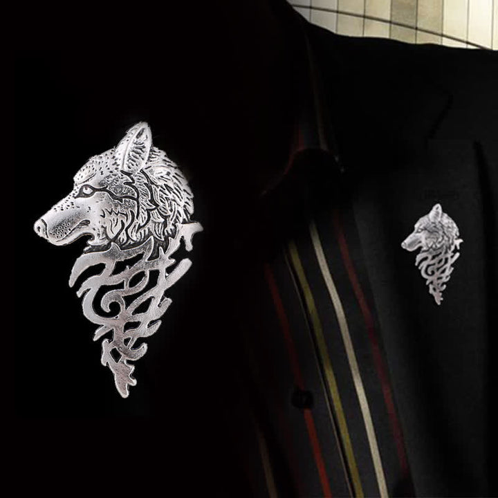 Broche glamour en forme de tête de loup creuse pour homme