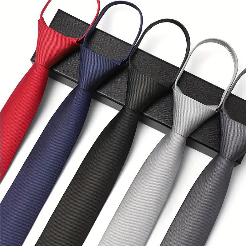 Cravate ajustable à fermeture éclair de couleur unie pour homme