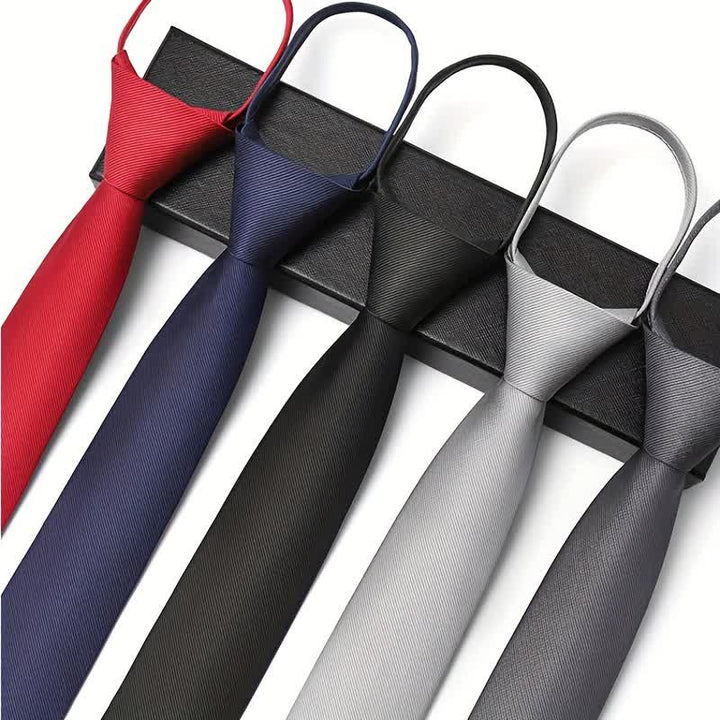 Cravate ajustable à fermeture éclair de couleur unie pour homme