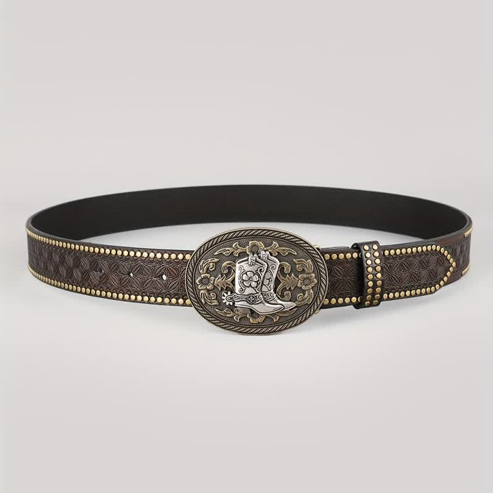 Ceinture en cuir à boucle ovale pour bottes rétro argentées pour hommes
