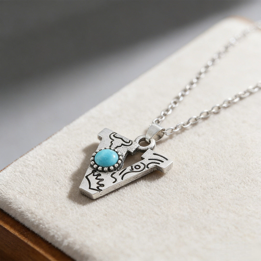 Collier vintage avec pendentif turquoise et initiale - V - image 22