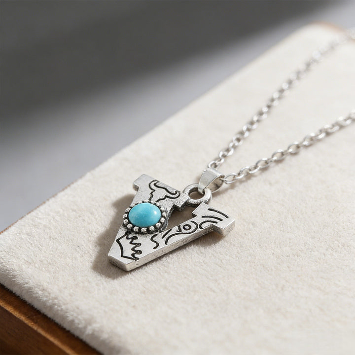 Collier vintage avec pendentif turquoise et initiale - V - image 22