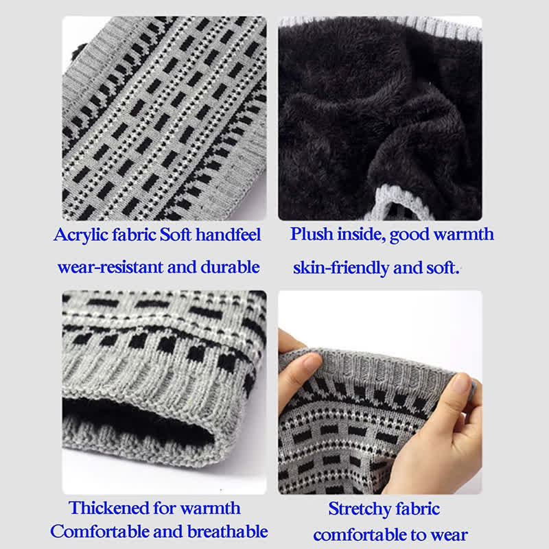 Ensemble de 3 gants, écharpe, bonnet en tricot double épaisseur ample