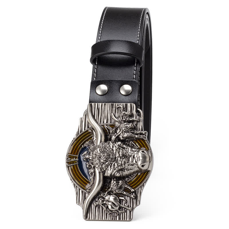 Ceinture en cuir gaufré pour homme avec motif taureau Longhorn - image 1