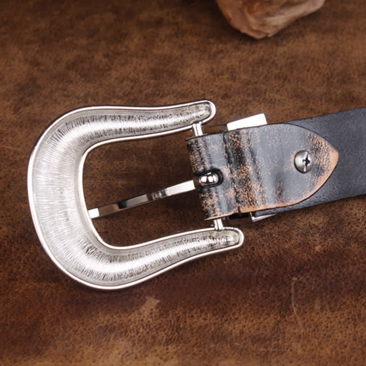 Ceinture unisexe vintage en cuir avec petit motif rose en relief