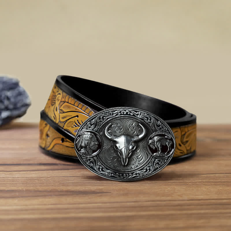 Ceinture en cuir à boucle pour homme avec tête de mort typiquement occidentale