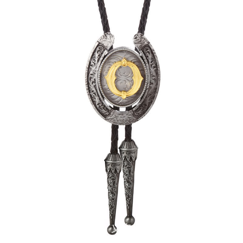 Cravate Bolo moderne avec initiales de A à Z en forme de fer à cheval de style occidental - Argent - O - image 45