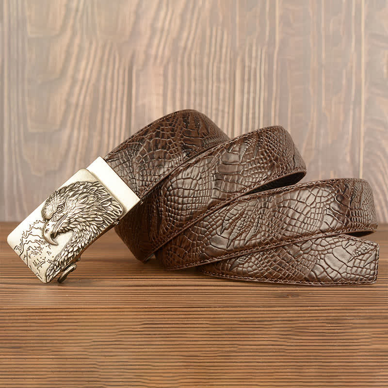 Ceinture en cuir pour homme avec motif crocodile et aigle sculpté