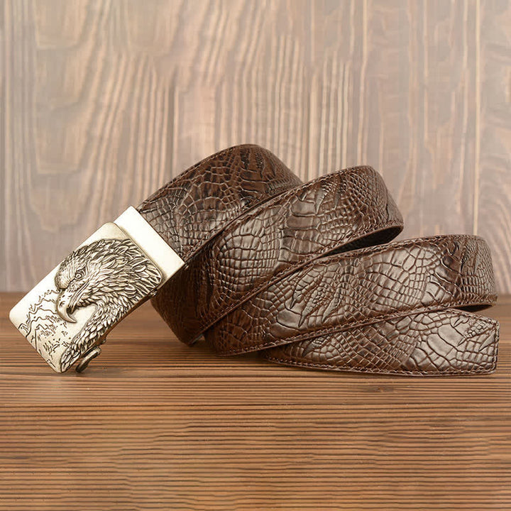 Ceinture en cuir pour homme avec motif crocodile et aigle sculpté