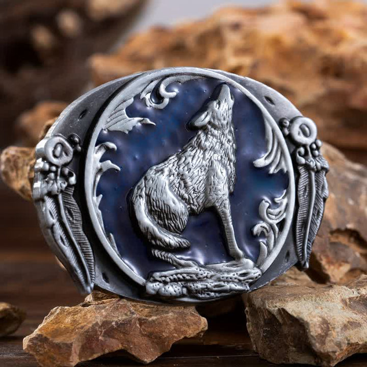 Ceinture en cuir à boucle en émail pour homme avec loup hurlant dominateur