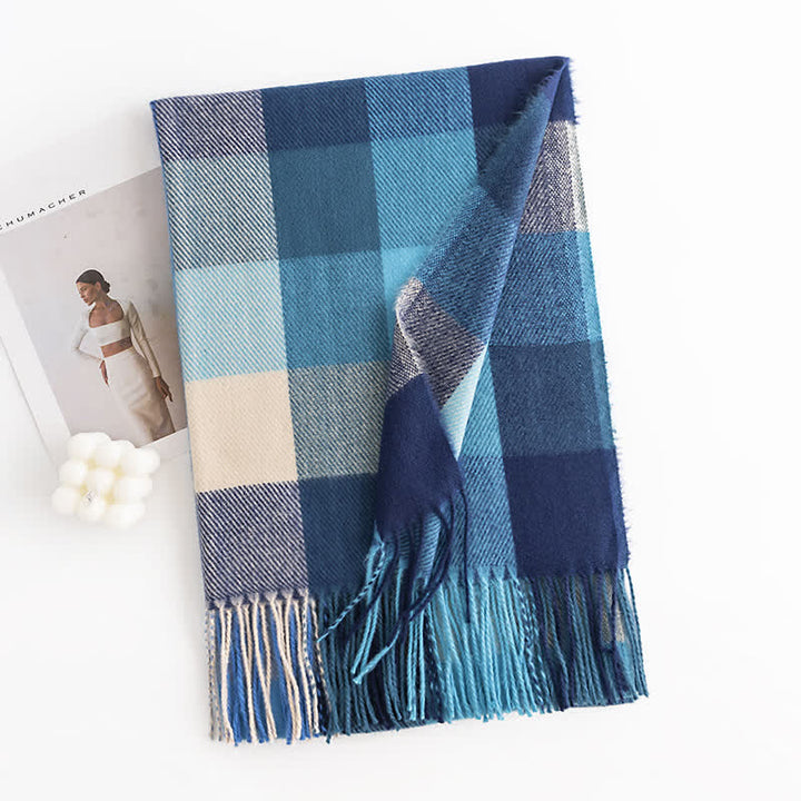 Écharpe à franges aux couleurs vives pour femme - Bleu - image 10