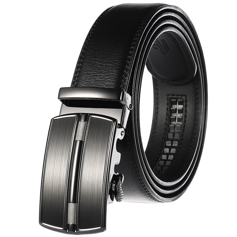Ceinture en cuir à boucle automatique creuse simple pour homme - Noir #1 - 46 - image 0